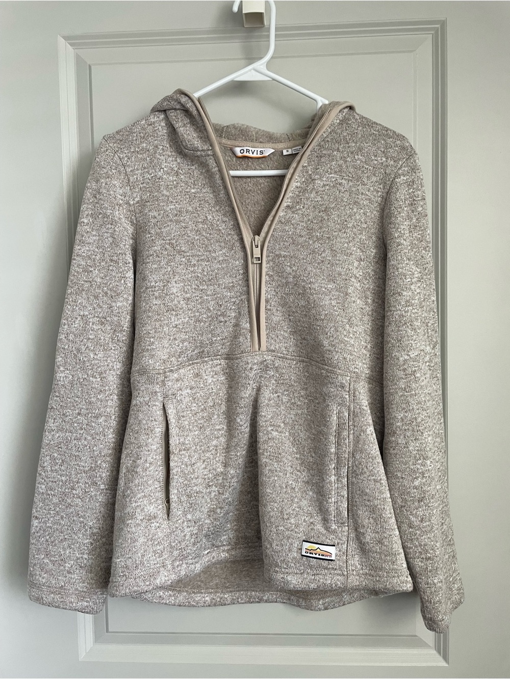 Orvis Quarter Zip Fleece Hoodie | Oatmeal Outdoor Pullover | Small